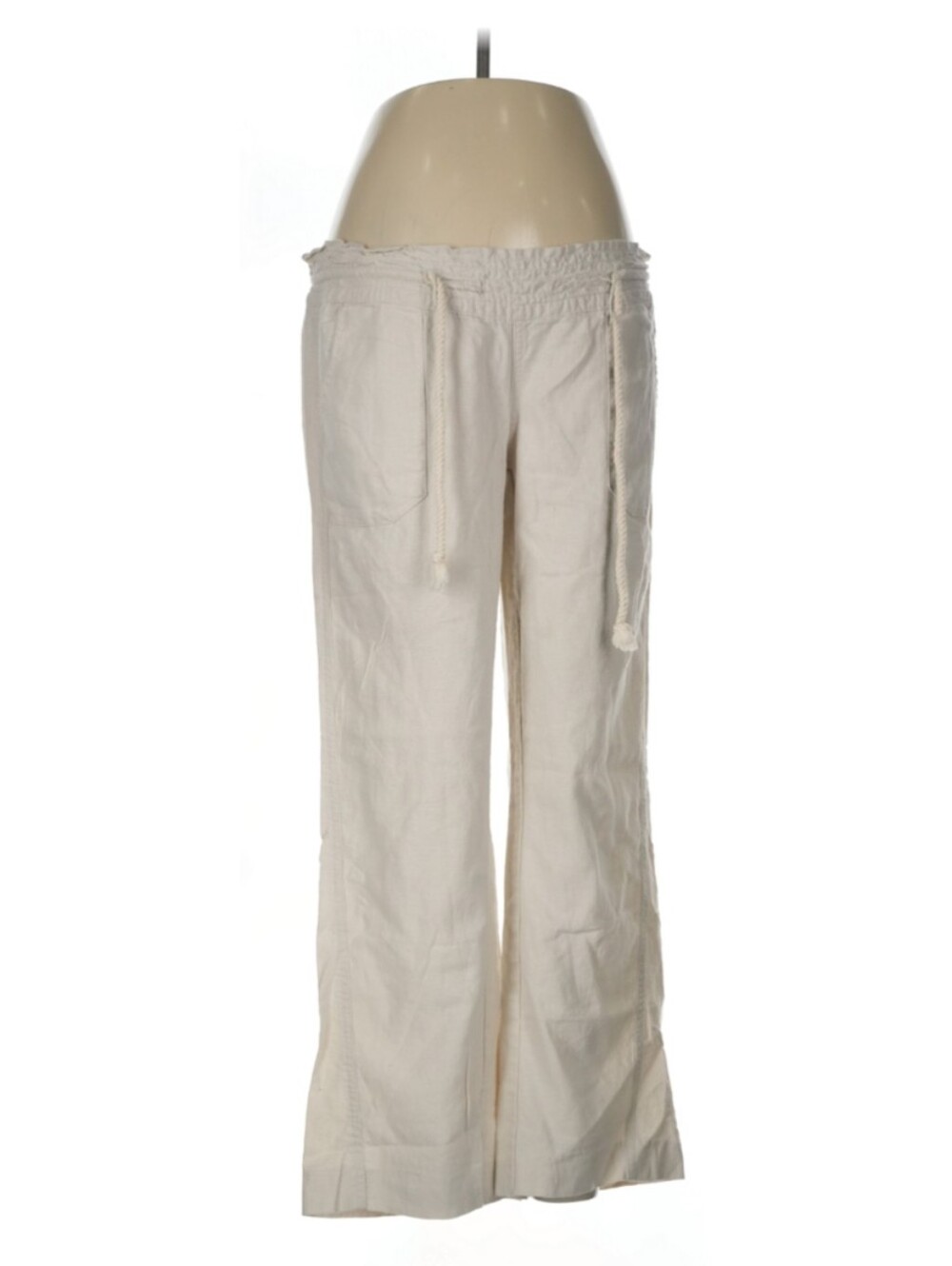 ROXY Oceanside Beach Pants Linen Flared Nautical Rope Stone Solid Medium